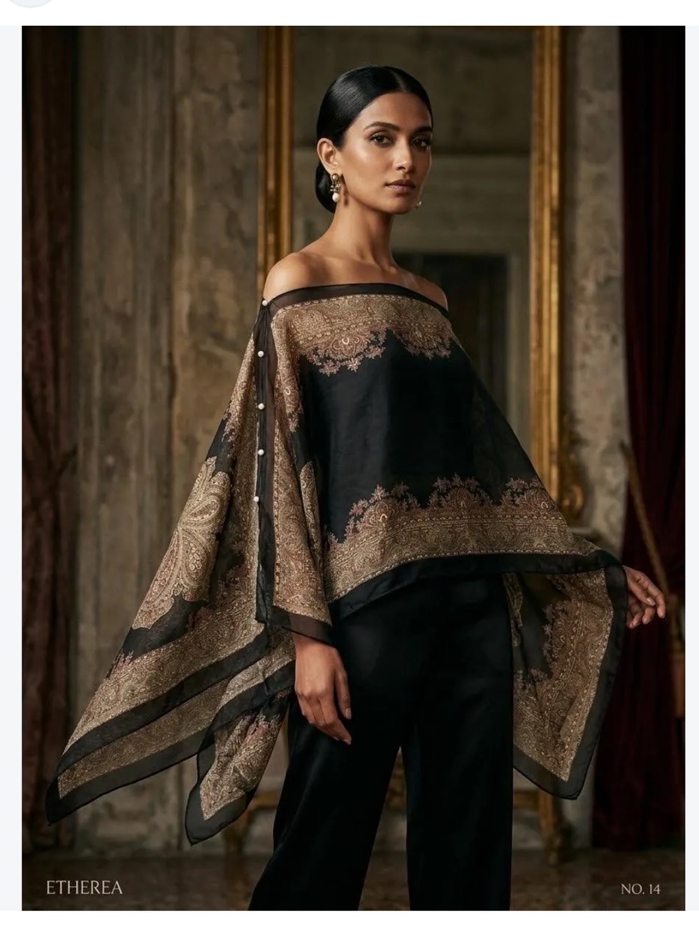 Chiffon Like Black, Brown Paisley Scarf With Buttons That Can be worn Many Ways